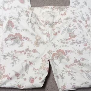 LOFT Floral Skinny Pants - White and Pink